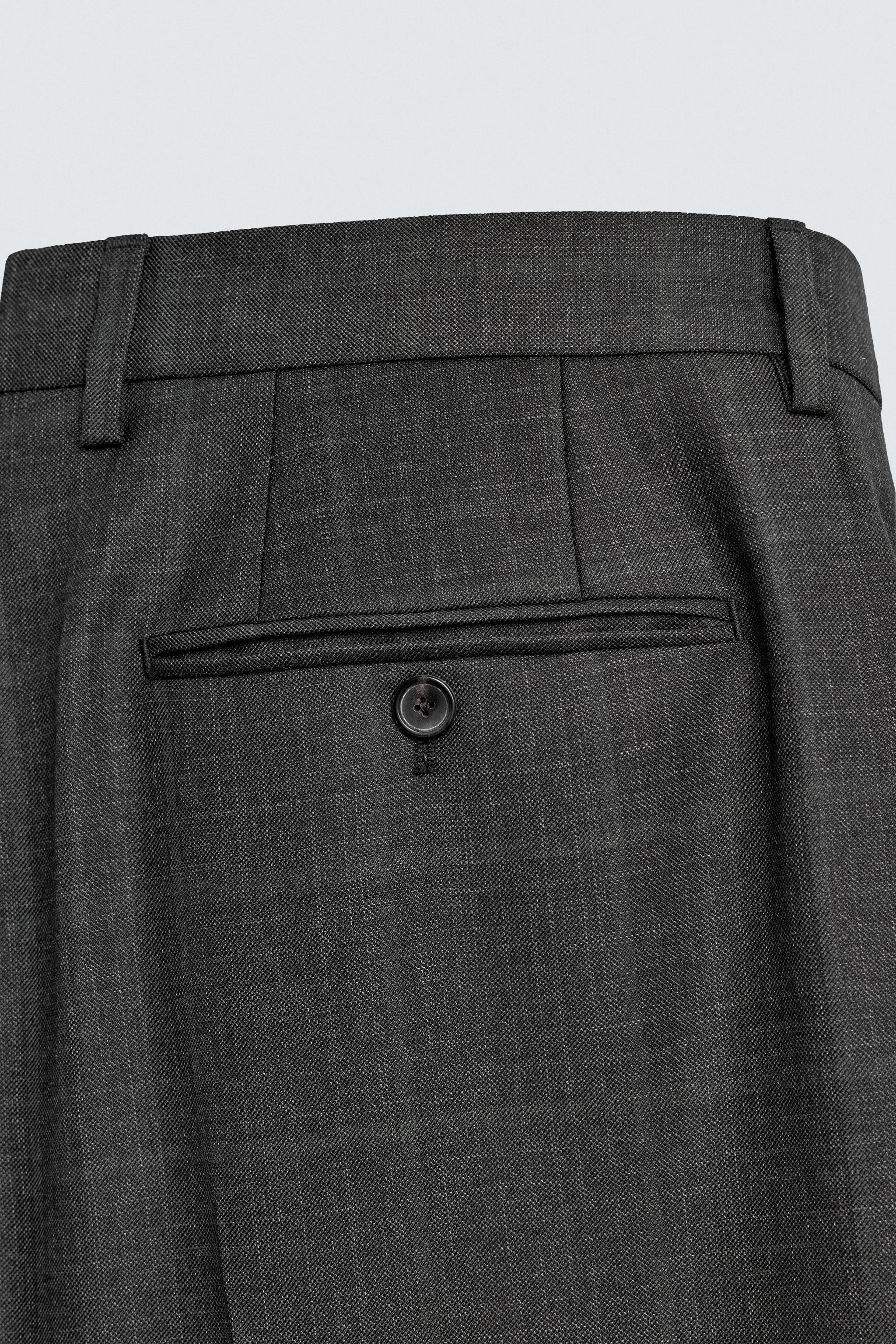 100% WOOL PLAID SUIT PANTS